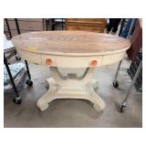 Oval Wood Pedestal Table with Drawer