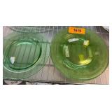 Green Uranium Glass Plates and Bowl