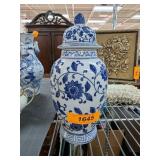 Blue and White Decorative Lidded Vase