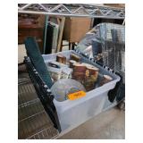 Plastic Storage Bin With Wall Decor And Light Fixt