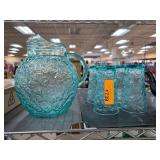 Textured Glass Pitcher and Four Tumblers