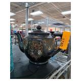 Black Ceramic Teapot with Floral Design
