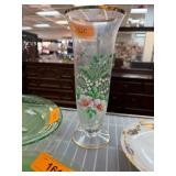 Hand-Painted Glass Vase with Floral Design