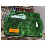 Green Glass Rectangular Tray with Handles