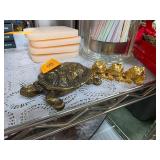 Turtle-Inspired Brass Box with Three Mini Brass Fi