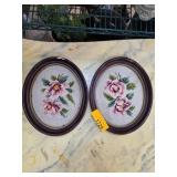 Oval Framed Floral Needlepoints