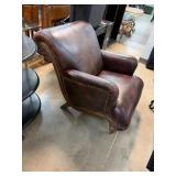 Leather Armchair with Nailhead Trim and Wood Accen