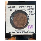 1940-S DDR-001 Lincoln Wheat Cent, Graded RB