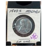 1943-S Lincoln Steel Wheat Cent MS63/64