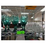 Green Glass Goblets and Gold-Rimmed Tumblers