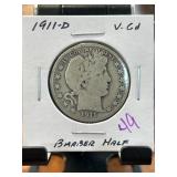 1911-D Barber Half Dollar, VG Condition
