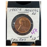 1955-S Lincoln Wheat Cent " Gem Red MS65/66