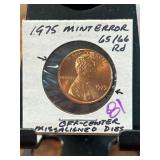 1975 Mint Error Penny with Misaligned Dies