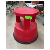 Red Plastic Rolling Library Step Stool