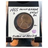 1955-S Lincoln Wheat Cent Mint Error Coin