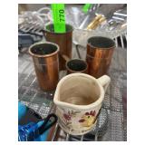 Copper Cups and Ceramic Rooster Mug Set