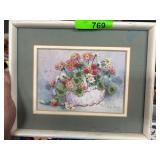 Framed Floral Embroidery Artwork in White Frame
