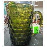 Green Glass Pitcher with Geometric Pattern