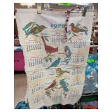 1972 Calendar Dish Towel with Bird Motif