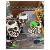Three Resin Skull-Themed Candle Holders
