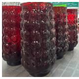 Six Red Bubble-Pattern Glass Tumblers