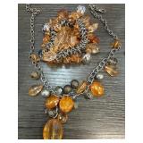 Orange and Clear Bead Necklace and Bracelet Set