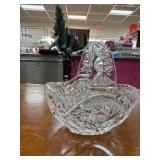 Cut Glass Basket with Floral and Starburst Pattern