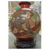 Handcrafted Pottery Vase with Monkey Motif