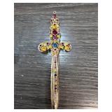 Sword-Shaped Multicolor Gemstone Brooch