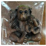 Wood Netsuke with Monkey and Babies Motif
