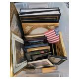 Plastic Bin With Assorted Picture Frames and Album