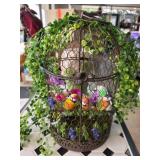 Decorative Wire Birdcage with Faux Foliage