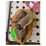 Wood Plaque with Bird Figurine Mounted on Log