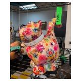 Colorful Ceramic Cat Figurine with Floral Motif