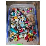 Large Bin of Mixed Sewing Thread Spools