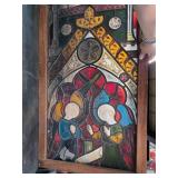 Religious Stained Glass Panel in Wood Frame