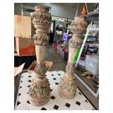 Ornate Carved Wooden Candlesticks
