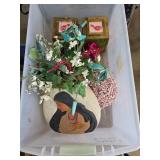 Decorative Floral Items and Painted Vase