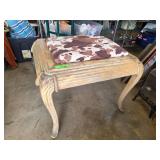Wooden Accent Stool with Cowhide-Style Upholstery
