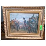 Framed Battle Scene Painting on Canvas