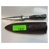 Knife With Multicolor Handle and Leather Sheath
