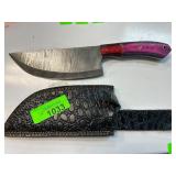Damascus Steel Knife with Pink Wood Handle