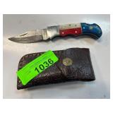 Folding Knife with Multicolor Handle and Sheath