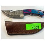 Fixed-Blade Knife with Multicolor Handle and Sheat