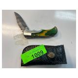 Folding Knife with Green Handle and Black Sheath