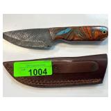 Custom Knife with Colored Handle and Leather Sheat