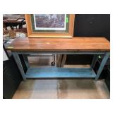 Rustic Blue and Wood Console Table With Shelf