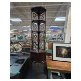 Mahogany Corner Shelf Cabinet with Lattice Detail
