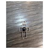 Sterling Silver Cross Pendant with Black Stone