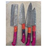 Four Damascus Steel Knives